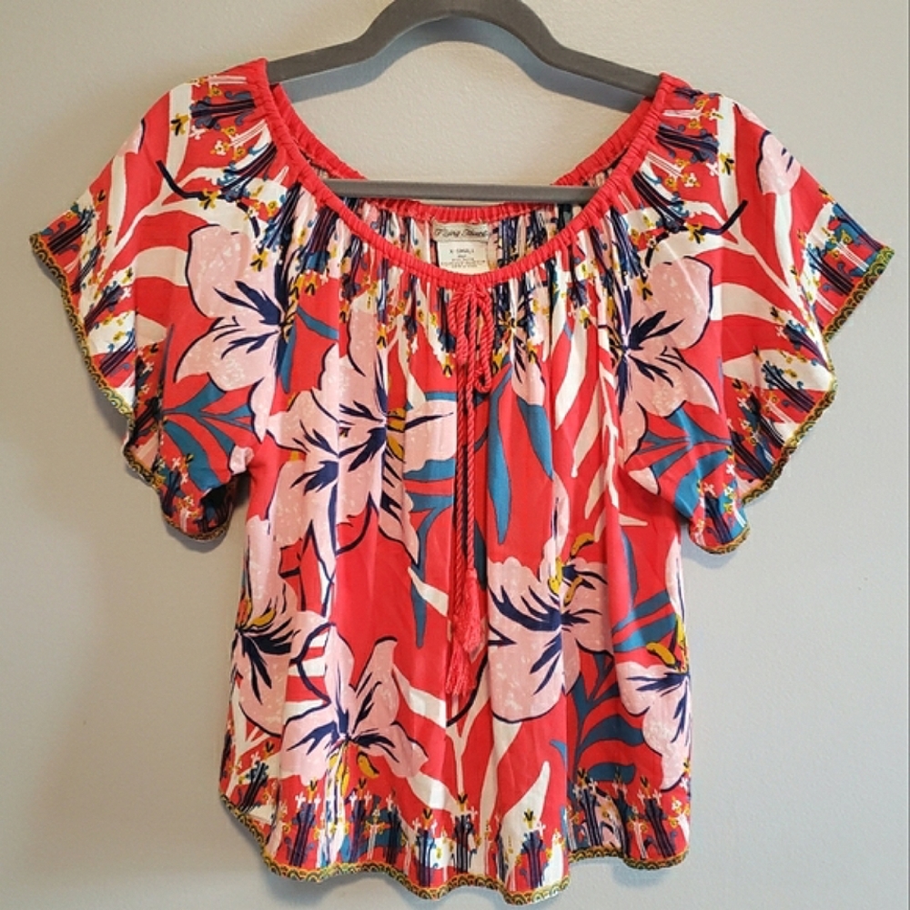Flying Tomato Floral Boho Flutter Sleeve Blouse, Size XS